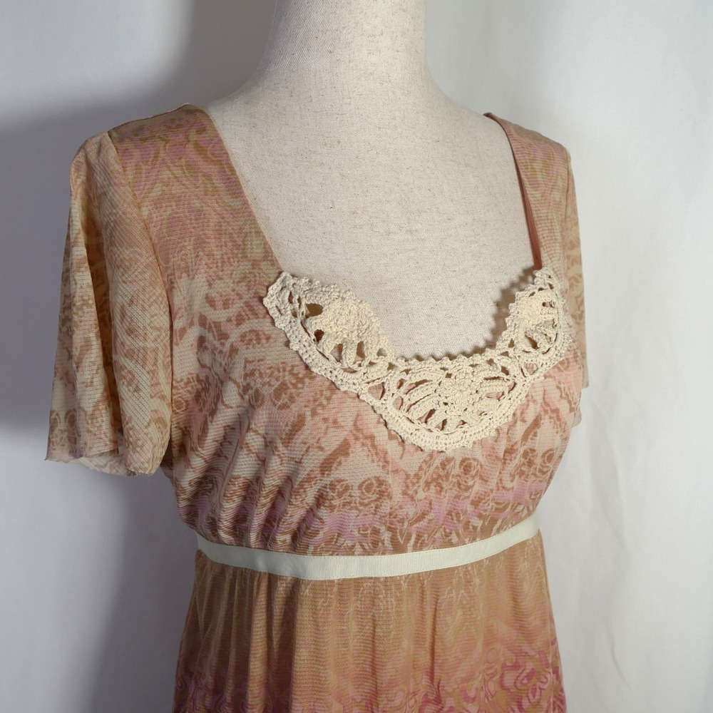 Axcess Women Y2K Fairy Dainty Babydoll Top Size M Crochet Tie Back Boho Festival
